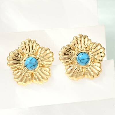 304 Stainless Steel Synthetic Turquoise Stud Earrings for Women