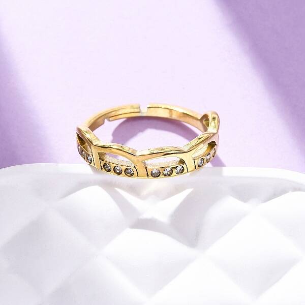 304 Stainless Steel with Rhinestone Finger Rings