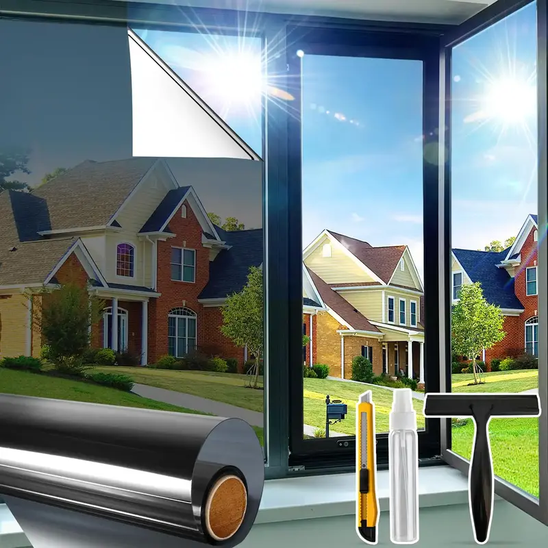 One Way Window Privacy Film,Reflective Mirror Glass Windows Coverings Sun Heat UV Blocking, Blac, 17.5 X 78.7