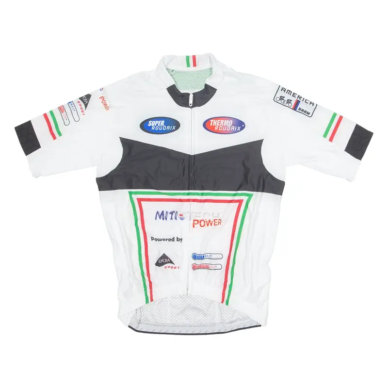 SUPER ROUBAIX Cycling Full Zip Mens Jersey White High Neck L