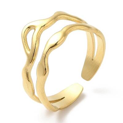 304 Stainless Steel Hollow Wave Open Cuff Ring for Women