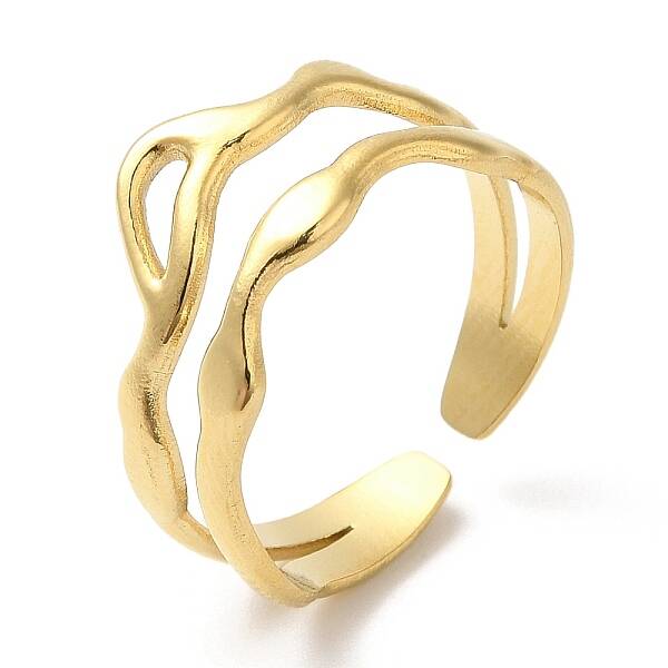 304 Stainless Steel Hollow Wave Open Cuff Ring for Women