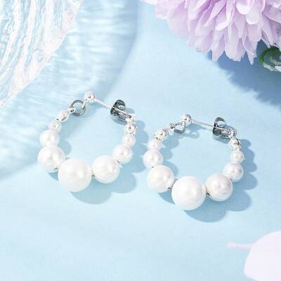 Shell Pearl Beaded Dangle Stud Earrings