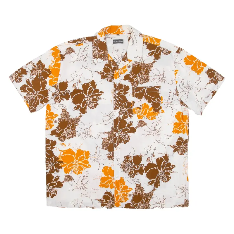 BIAGGINI Mens Hawaiian Shirt Orange Floral 2XL