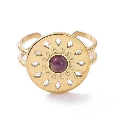 Natural Amethyst Flat Round Open Cuff Rings