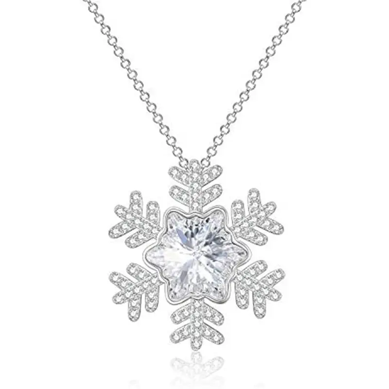 Sterling Silver Cubic Zirconia Snowflake Necklace for Women