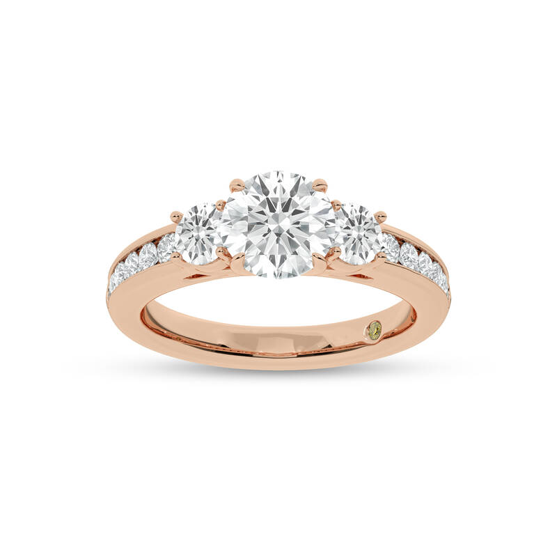Aura Channel Set Half Coverage Three Stone Round Lab Grown Diamond Engagement Ring | 10K Rose Gold 3 1/2 CT. TW.