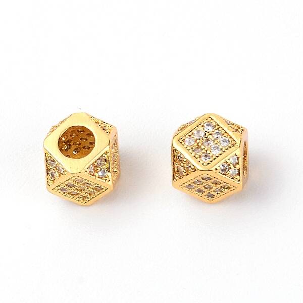 Brass Micro Pave Clear Cubic Zirconia Beads
