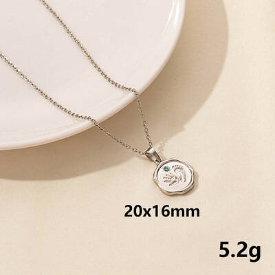Stainless Steel Flat Round with Hand & Footprint Pendant Necklaces