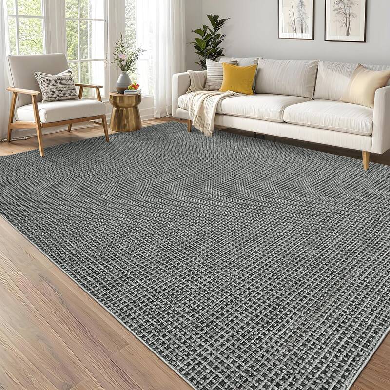 Garvee Washable Area Rug 9'x12' Rugs for Living Room, Soft Ultra Thin Dining Room Rugs Bedroom Rug, Boho Waffle Print Large I...