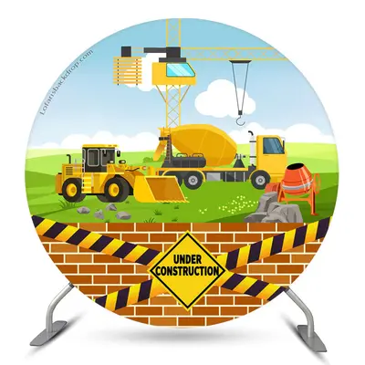 Aperturee Construction Truck Round Birthday Backdrop Kit For Boy | Birthday Backdrop Ideas | Custom Round Backdrop | Circle B...