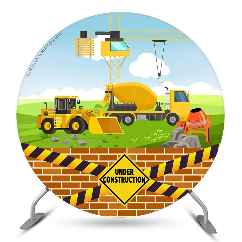 Aperturee Construction Truck Round Birthday Backdrop Kit For Boy | Birthday Backdrop Ideas | Custom Round Backdrop | Circle B...