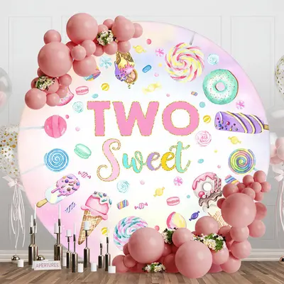 Circle Sweet Candy Ice Cream 2nd Birthday Backdrop - Aperturee