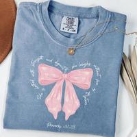 [Saleup to 75%]Comfort Colors She Is Clothed With Strength Proverbs Coquette Shirt Bible Verse T-Shirt For Her Cute Christian...