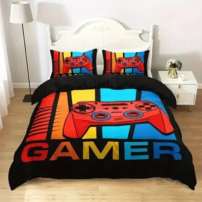 Modern Duvet Cover Set, 2/3 Counts Game Controller Print Duvet Cover & Pillowcase without Filler, Soft Comfortable Bedding Se...