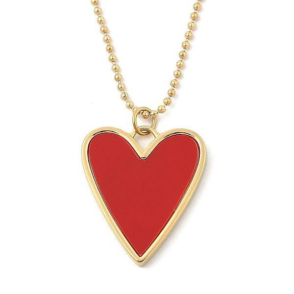 Ion Plating(IP) 304 Stainless Steel Acrylic Red Heart Pendant Ball Chain Necklaces for Women