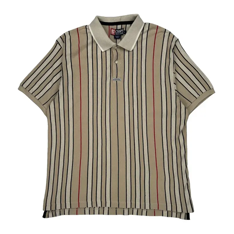 Chaps Ralph Lauren Striped Polo Shirt - Large Beige Cotton