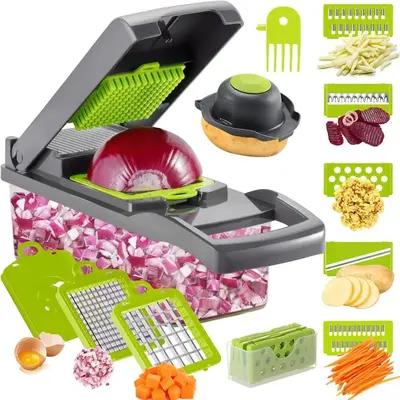 Kitchen Gadgets Vegetable Chopper with Container Set, Multifunctional Manual Vegetable Chopper Set, Portable Fruit & Vegetabl...
