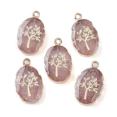 Natural Strawberry Quartz Oval Pendants