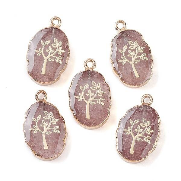 Natural Strawberry Quartz Oval Pendants