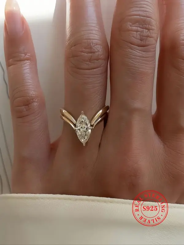 S925 Sterling Silver Artificial Zircon Decor Ring, Fashion Jewelry for Party, Daily Clothing Decor, Trendy All-match & Exquis...