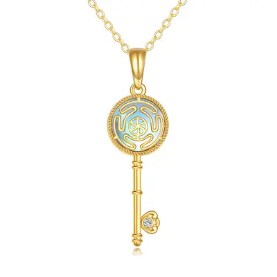 14K Gold Cubic Zirconia & Moonstone Key Pendant Necklace