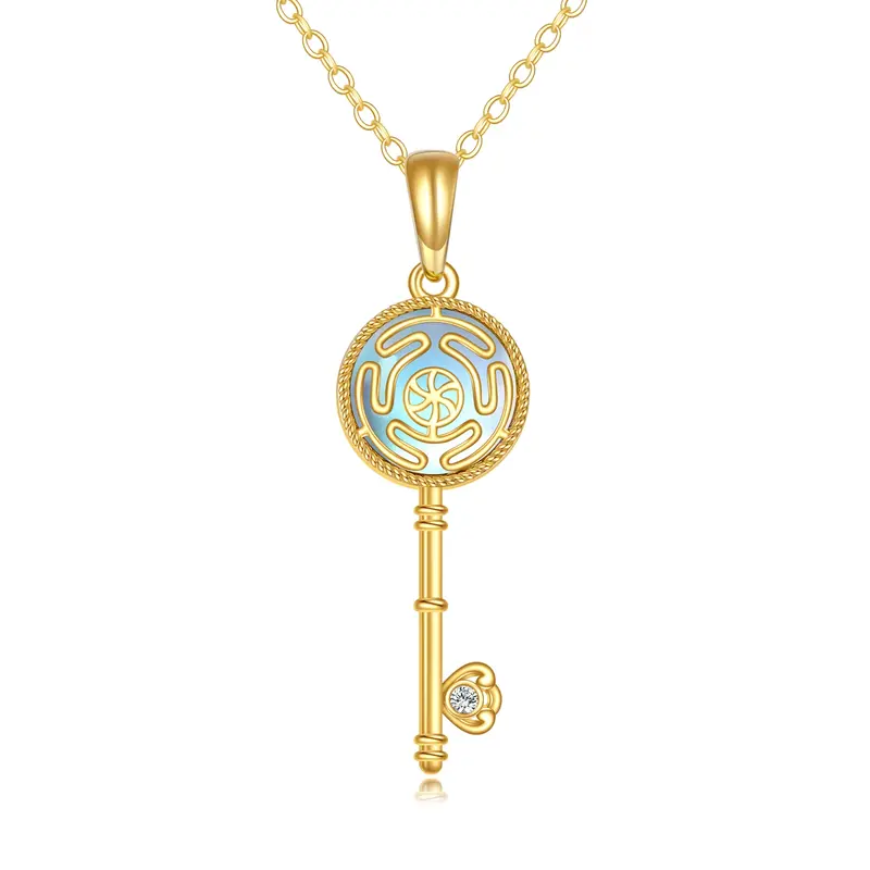14K Gold Cubic Zirconia & Moonstone Key Pendant Necklace