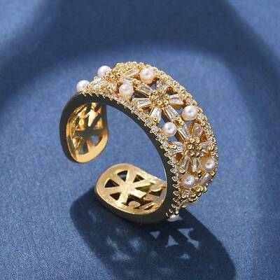Brass Micro Pave Clear Cubic Zirconia Cuff Rings