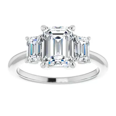 10K White Gold Emerald Cut Three-Stone Moissanite Engagement Ring