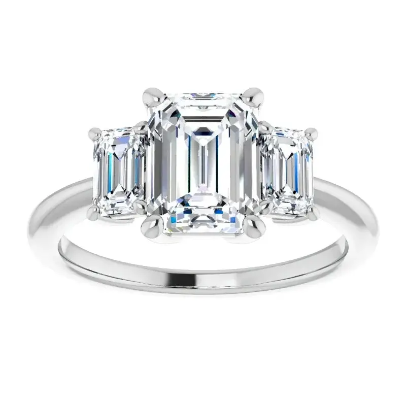 10K White Gold Emerald Cut Three-Stone Moissanite Engagement Ring