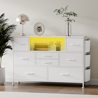 8 Drawers Dressers for Storage with LED Lights, TV Stand Dresser with Side Pockets, Fabric Chest with Power Outlet & Sturdy F...