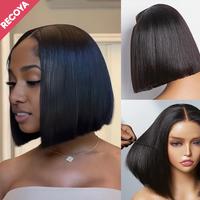 RECOYA Blunt Cut Bob  5x5 Black Lace Front Straight Ready to Go Vietnam Virgin 12A Human Hair 250% Densiy Beginners Glueless ...