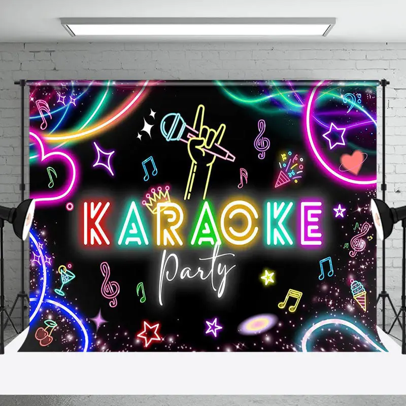 Aperturee Colorful Neon Black Musical Karaoke Party Backdrop - Aperturee