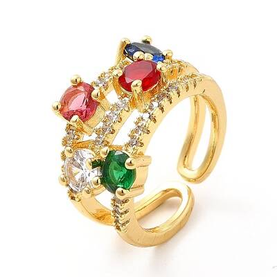 Colorful Glass Open Cuff Ring with Cubic Zirconia