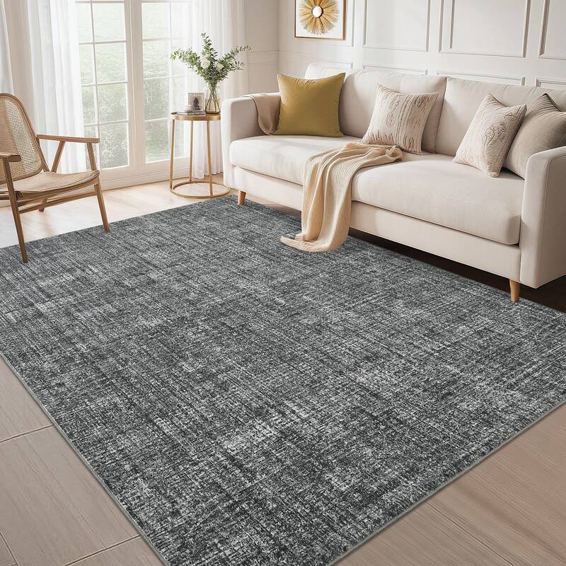 Garvee Washable Area Rug 10x13 Grey Non Slip TPR Backing Low Pile Soft Polyester Fiber Modern Living Room Bedroom Dining