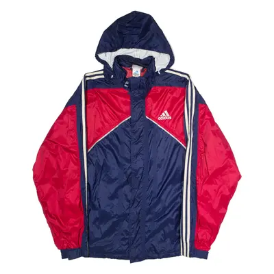 ADIDAS Mens Rain Coat Blue 90s Hooded Colourblock L
