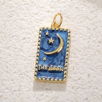 Brass Micro Pave Cubic Zirconia Moon Pendants