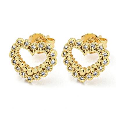 Hollow Heart Real 18K Gold Plated Brass Stud Earrings