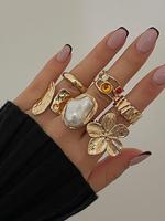 Vintage Flower Design Cuff Ring, Stackable Rings, Fashionable Jewelry for Women & Girls, Casual Jewelry for Party, Daily Clot...
