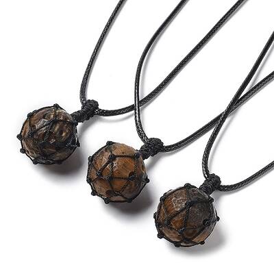 Natural Tiger Eye Round Pendant Necklace