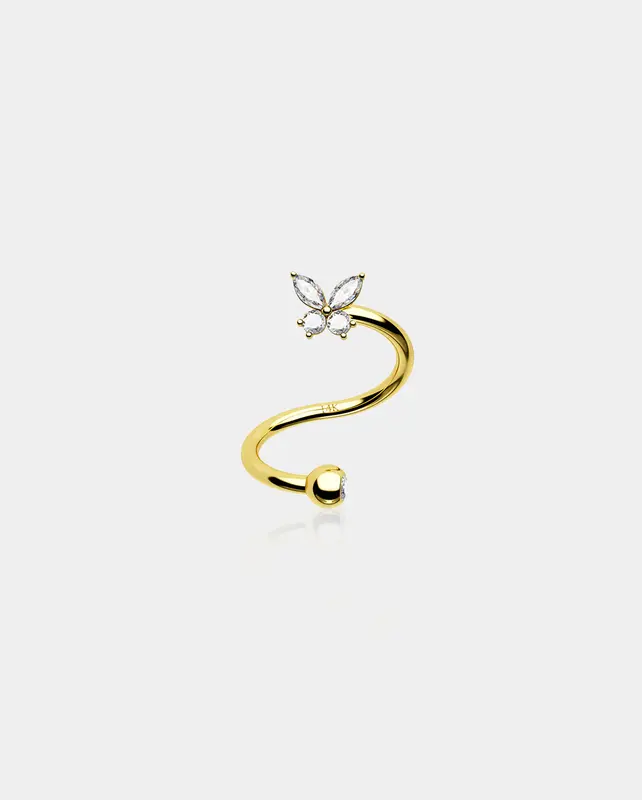 14K Gold Butterfly Spiral Cartilage Earring