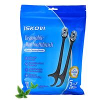 5-in-1 Disposable Toothbrush with Toothpaste/Mouthwash Beads, Tongue Scraper, Floss & Toothpick for Work or Travel - Minty 12...