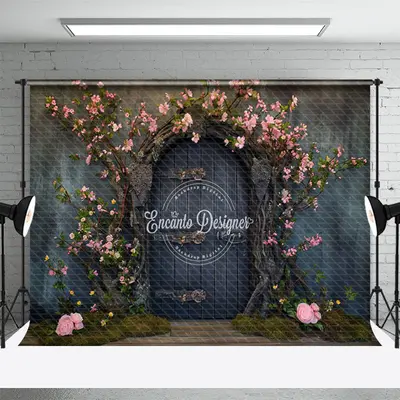 Spring Gray Arch Wooden House Photography Backdrop - Aperturee
