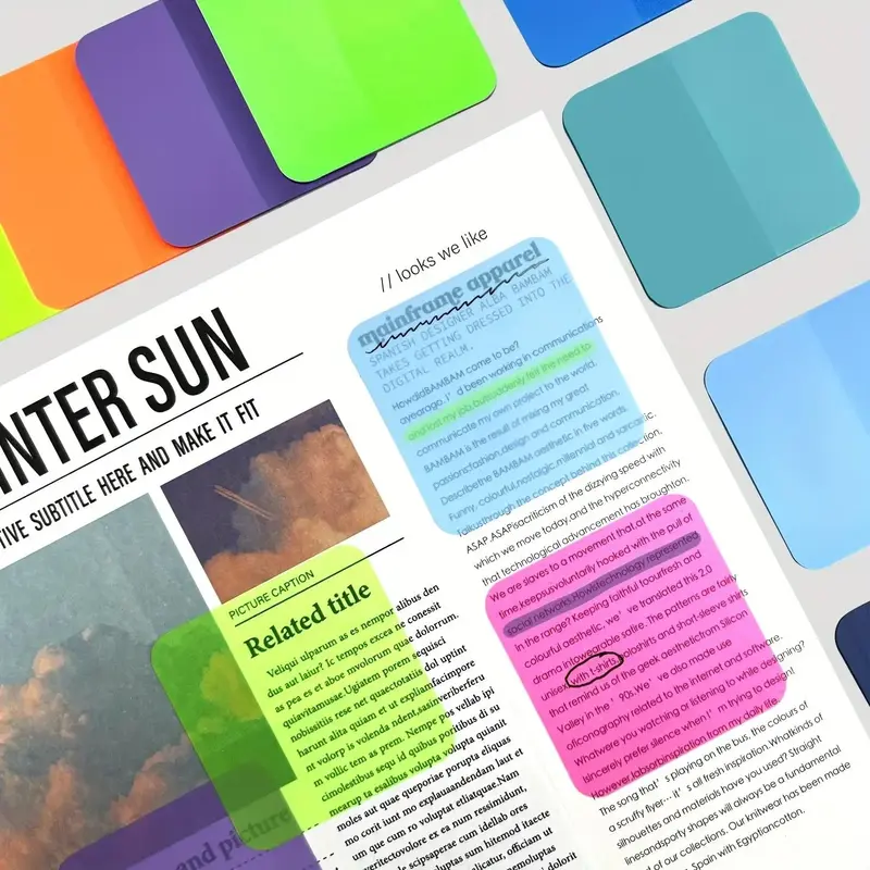 Multicolor Transparent Sticky Note, 8 Packs Square Waterproof Self-adhesive Note Pad, Translucent Post-it Note Stickers for ...