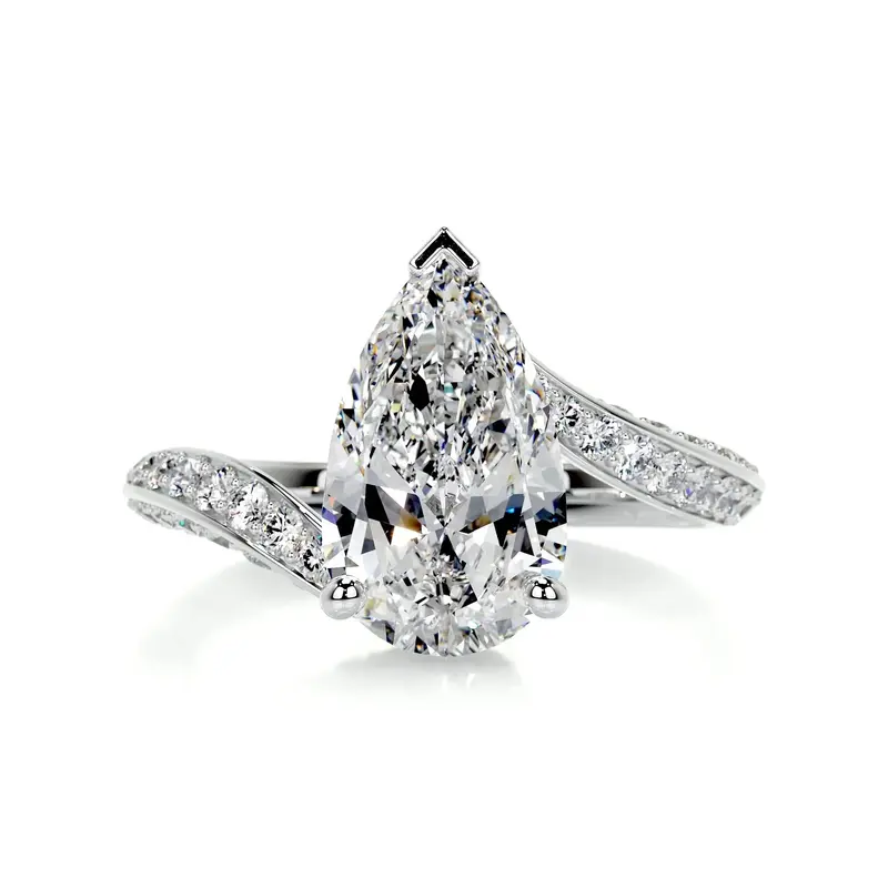 14K White Gold 1 to 3.5 CT.T.W. Pear Cut Diamond Engagement Promise Ring D VVS-VS IGI Certified