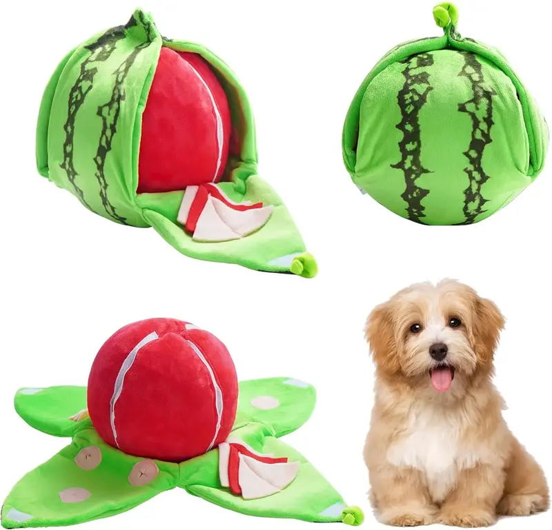 Nocciola 4-in-1 Watermelon Dog Enrichment Toys, 3 Squeaky Slices with a Rind Snuffle Mat for Treats Hunting Fun, Hide and See...