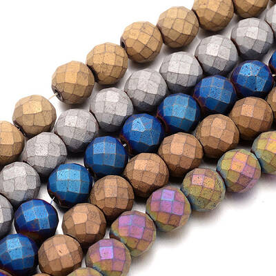 Frosted Electroplated Non-magnetic Synthetic Hematite Bead Strands