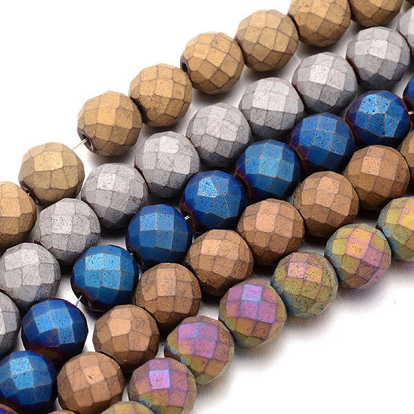 Frosted Electroplated Non-magnetic Synthetic Hematite Bead Strands