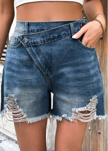 Modlily Denim Blue Button Fly High Waisted Shorts - M
