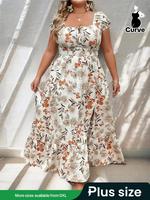 【Plus Size】 Floral Print A Line Dress, Dress in Club, Dresses for Women, Summer Dresses 2025, Boho Cap Sleeve Square Neck...